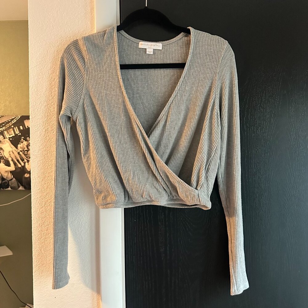 Spiritual Gangster long sleeve ribbed cover up, grey, small